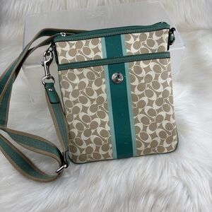 COACH TEAL MONOGRAM CROSSBODY BAG